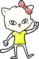 cute cartoon cat girl giving peace sign png