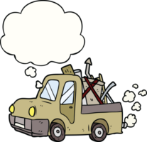 tekenfilm oud vrachtauto met gedachte bubbel png