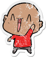 distressed sticker of a happy cartoon bald man png