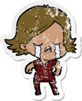 distressed sticker of a cartoon girl crying png