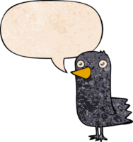 dibujos animados pájaro con habla burbuja en retro textura estilo png