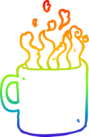 rainbow gradient line drawing of a cartoon hot cup of coffee png