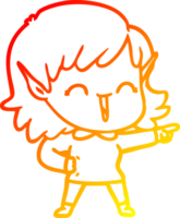 warm gradient line drawing of a cartoon elf girl png
