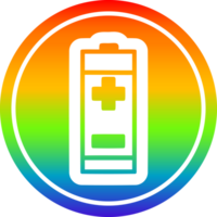 bateria circular ícone com arco Iris gradiente terminar png