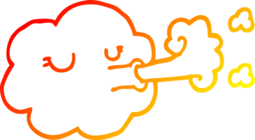 chaud pente ligne dessin de une dessin animé nuage soufflant une grand vent png