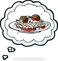 cartoon spaghetti and meatballs with thought bubble png