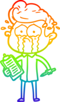 rainbow gradient line drawing of a cartoon crying man png