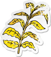 distressed sticker of a quirky hand drawn cartoon corn leaves png
