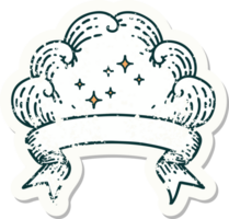 worn old sticker with banner of a cloud png