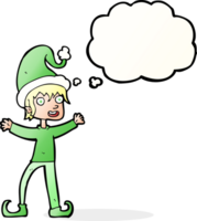 cartoon excited christmas elf with thought bubble png