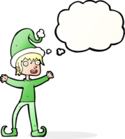 dessin animé excité lutin de noël avec bulle de pensée png