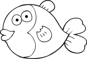 hand drawn black and white cartoon fish png