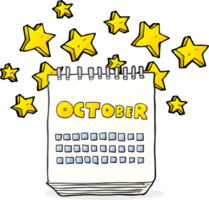 hand- getrokken tekenfilm kalender tonen maand van oktober png