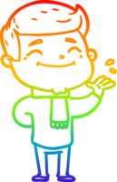 rainbow gradient line drawing of a happy cartoon man png