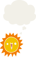 cartoon sun with thought bubble in retro style png