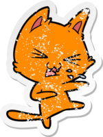 distressed sticker of a cartoon cat hissing png