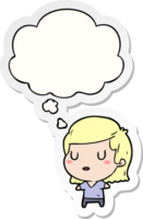 cartoon woman with thought bubble as a printed sticker png