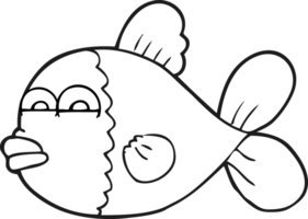 hand drawn black and white cartoon fish png