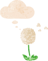 dessin animé fleur avec pensée bulle dans grunge affligé rétro texturé style png