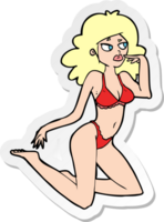 sticker of a cartoon woman in underwear looking thoughtful png