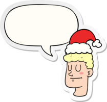 dibujos animados hombre vistiendo Navidad sombrero con habla burbuja pegatina png