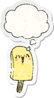 cartoon frozen ice lolly with thought bubble as a distressed worn sticker png