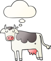 cartoon cow with thought bubble in smooth gradient style png