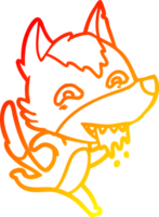 warm gradient line drawing of a cartoon hungry wolf running png