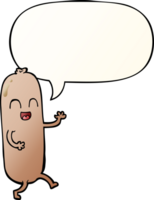 cartoon dancing sausage with speech bubble in smooth gradient style png