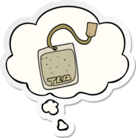 cartoon tea bag with thought bubble as a printed sticker png