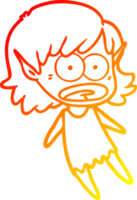 warm gradient line drawing of a cartoon shocked elf girl flying png