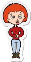 sticker of a cartoon tired woman png