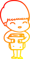 warm gradient line drawing of a happy cartoon boy png