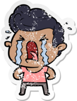 distressed sticker of a cartoon crying man png