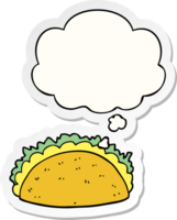 cartoon taco with thought bubble as a printed sticker png