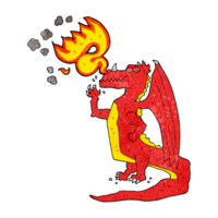 hand textured cartoon happy dragon breathing fire png