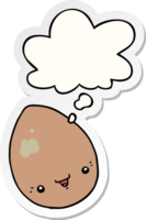 cartoon egg with thought bubble as a printed sticker png