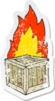 retro distressed sticker of a cartoon burning crate png