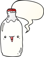 cute cartoon milk bottle with speech bubble in smooth gradient style png