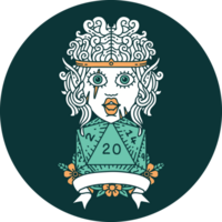 icon of elf barbarian character with natural twenty dice roll png