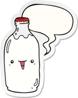 fofa desenho animado leite garrafa com discurso bolha adesivo png