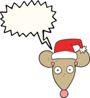hand drawn speech bubble cartoon mouse in christmas hat png