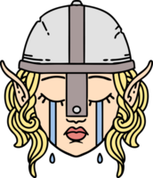 Retro Tattoo Style crying elven fighter character face png