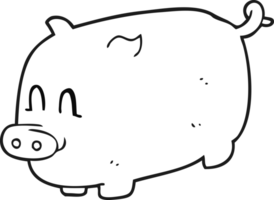 hand drawn black and white cartoon pig png