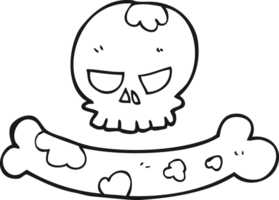 hand drawn black and white cartoon skull and bone symbol png