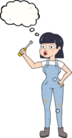 hand drawn thought bubble cartoon female mechanic png