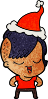 happy hand drawn textured cartoon of a girl wearing santa hat png