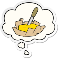 cartoon butter with thought bubble as a printed sticker png