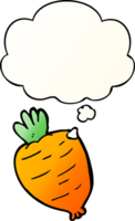 cartoon root vegetable with thought bubble in smooth gradient style png