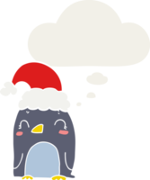 cute christmas penguin with thought bubble in retro style png